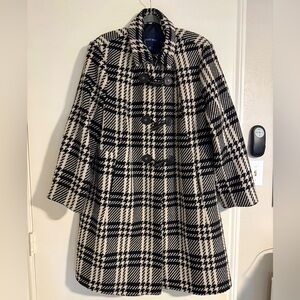Lands End Wool Blend Houndstooth Toggle/Zip Coat 18W
